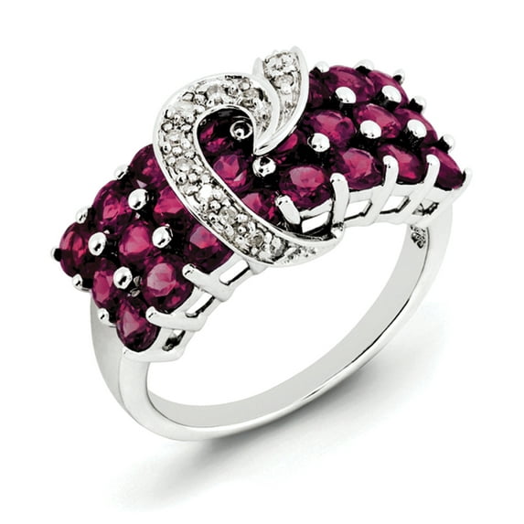Sterling Silver Rhodium-plated Rhodolite Garnet & Diamond Ring
