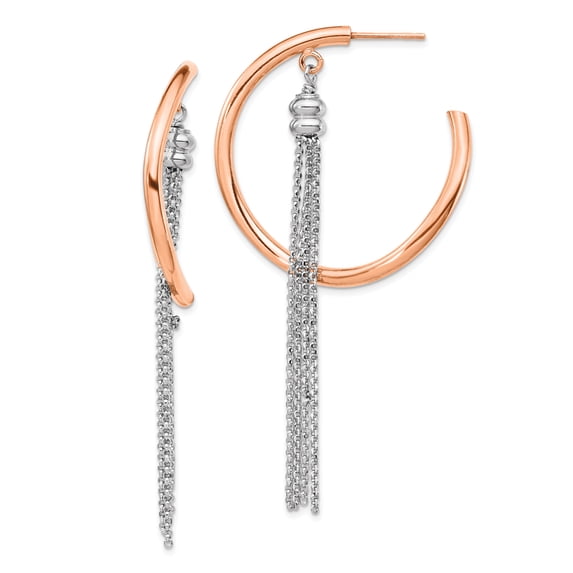 Sterling Silver Rhodium-plated & Rose-gold plate Hoop with Chain Earrings