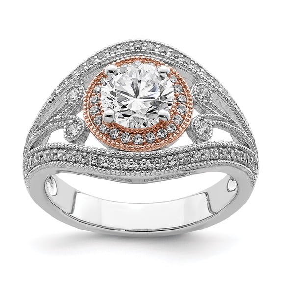 Sterling Silver Rhodium-plated & Rose-tone Cubic Zirconia Ring Size 8