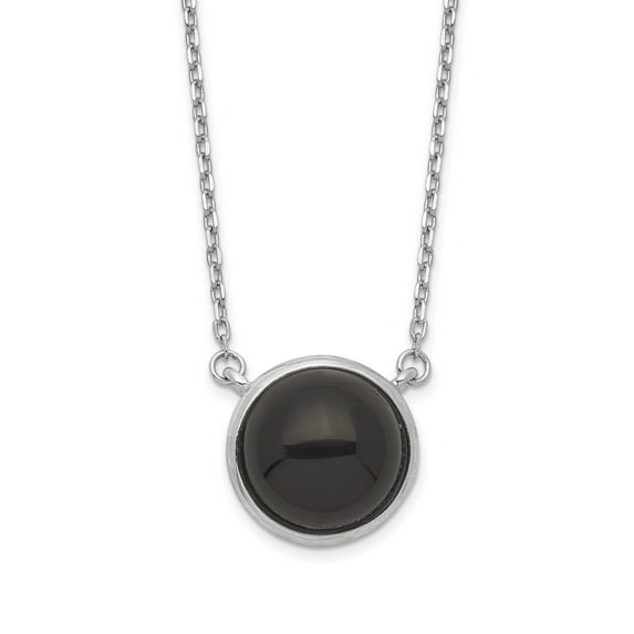 Sterling Silver Rhodium-plated Round Onyx Cabochon Necklace