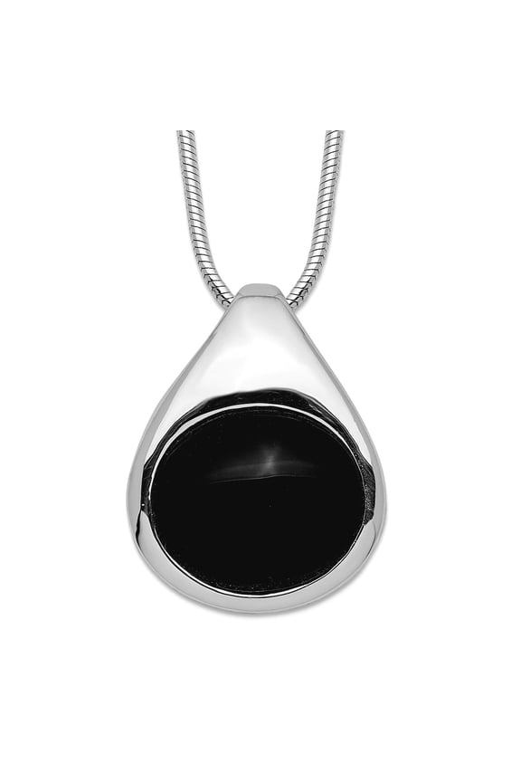 925 Sterling Silver Solid Polished Simulated Onyx Pendant With Chain 16 Inch Lobster Claw Chain Necklace for Women and M