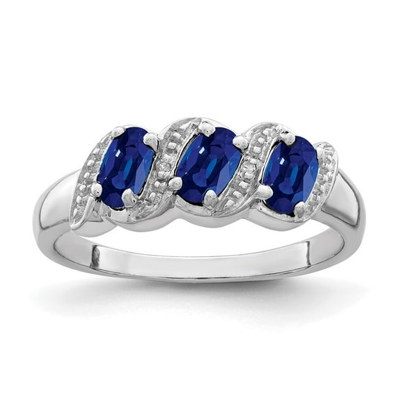 Sterling Silver Rhodium-plated Sapphire & Diamond Ring