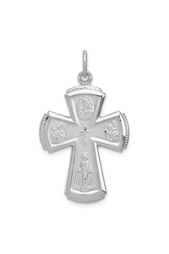 Sterling Silver Rhodium-plated Satin Cross Pendant