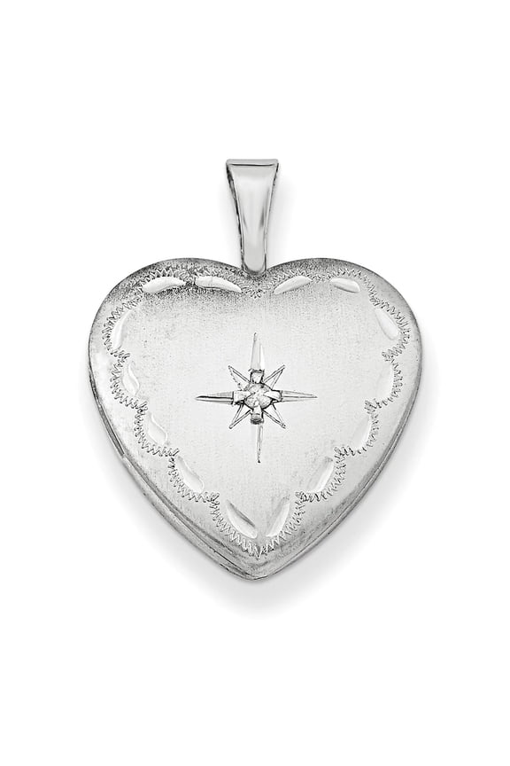 925 Sterling Silver Holds 2 photos and Diamond 16mm Satin And Sparkle Cut Love Heart Locket - Locket Necklace for Women
