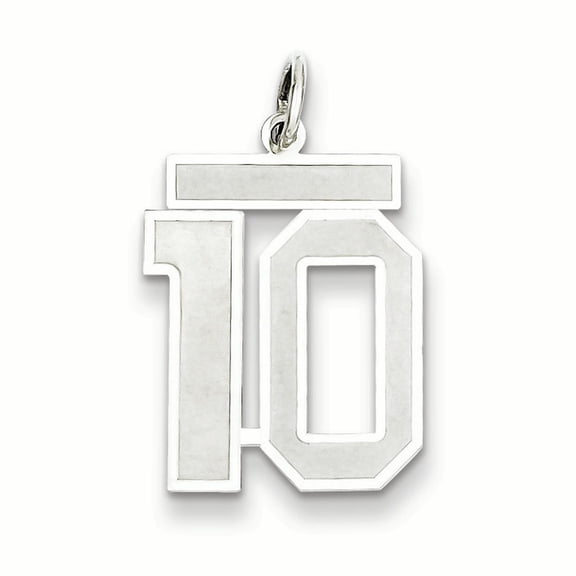 Sterling Silver/Rhodium-plated Satin Number 10 Charm QPM10