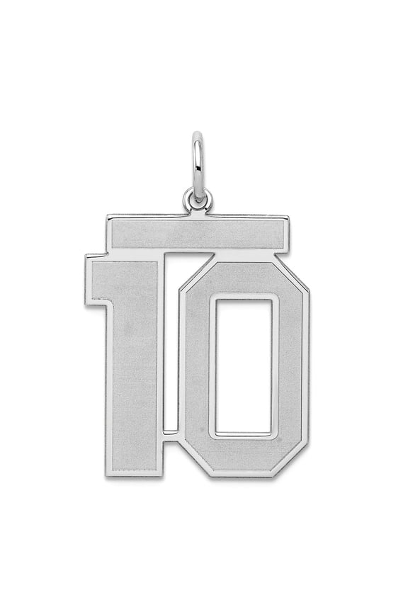925 Sterling Silver Large Satin Pendant Necklace Sport game Number 10 25x21mm Wide - Jewelry Gift for Mom
