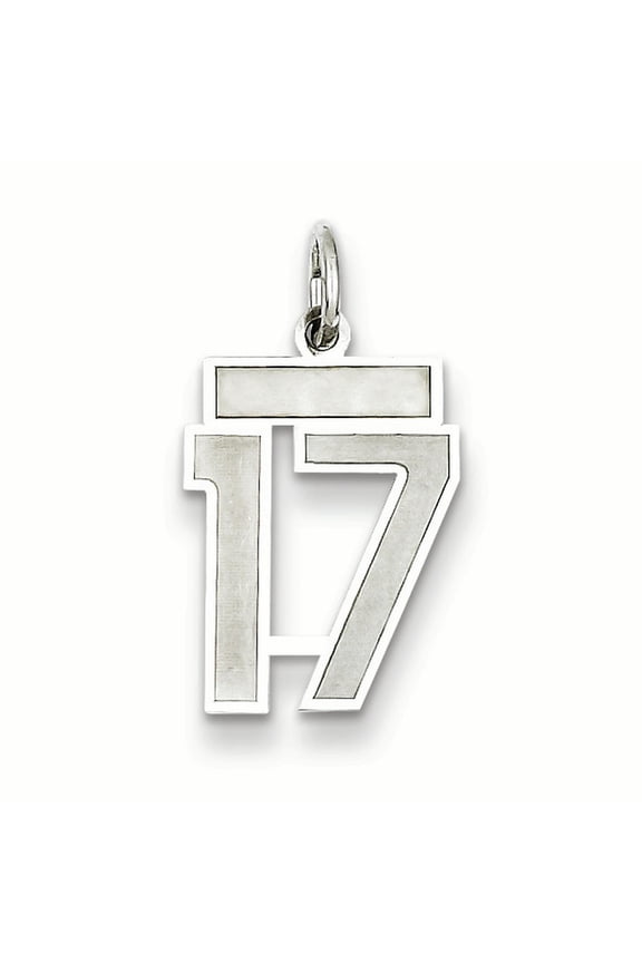 Sterling Silver/Rhodium-plated Satin Number 17 Charm QPS17