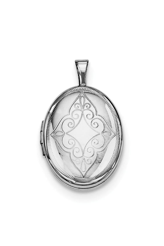 Sterling Silver Rhodium-plated Scroll Oval Locket