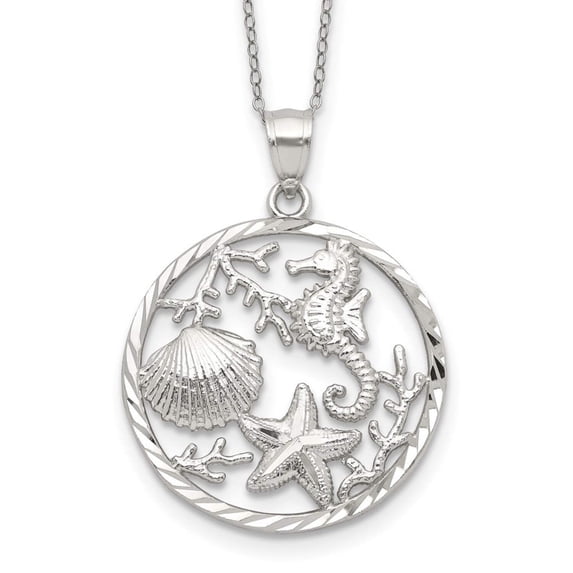 FJC Finejewelers Sterling Silver Seahorse, Starfish And Shell Pendant Necklace - Chain Included