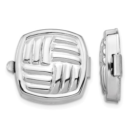 Sterling Silver Rhodium-plated Set/2 Square Woven Design Button Covers QQ616