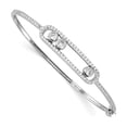 thumbnail image 1 of Sterling Silver Rhodium-plated Sliding Cubic Zirconia Stones Hinged Bangle Bracelet, 1 of 4