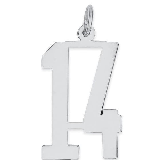 Sterling Silver Rhodium-plated Small Elongated Pol Number 14 Charm