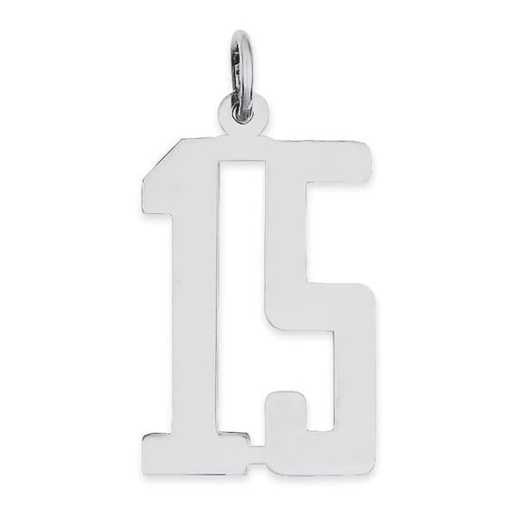 Sterling Silver Rhodium-plated Small Elongated Polished Number 15 Charm