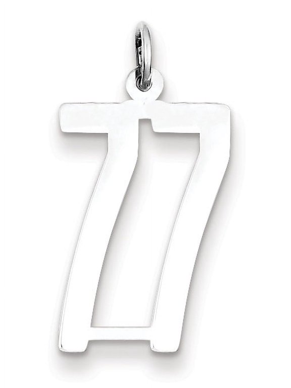 Sterling Silver Rhodium-plated Small Elongated Polished Number 77 Charm
