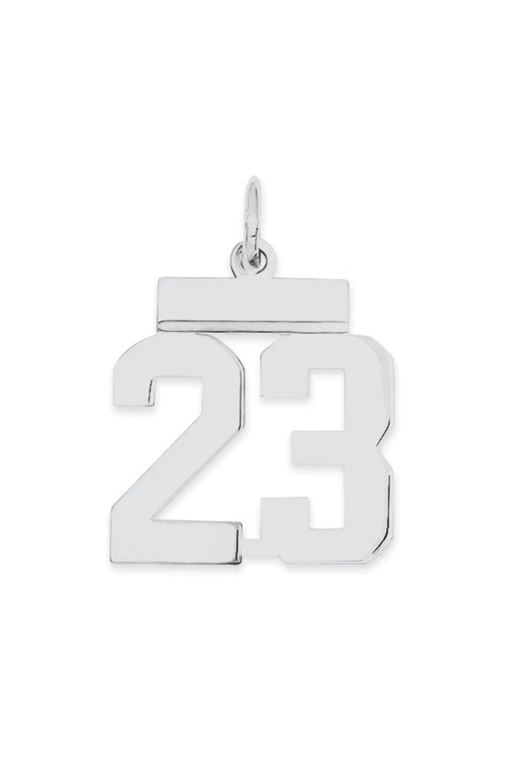 Sterling Silver Rhodium-plated Small Polished Number 23 Charm