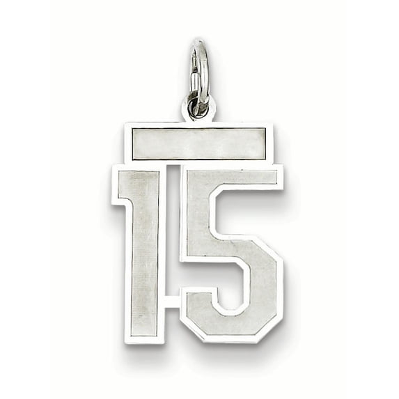 Sterling Silver/Rhodium-plated Satin Number 15 Charm