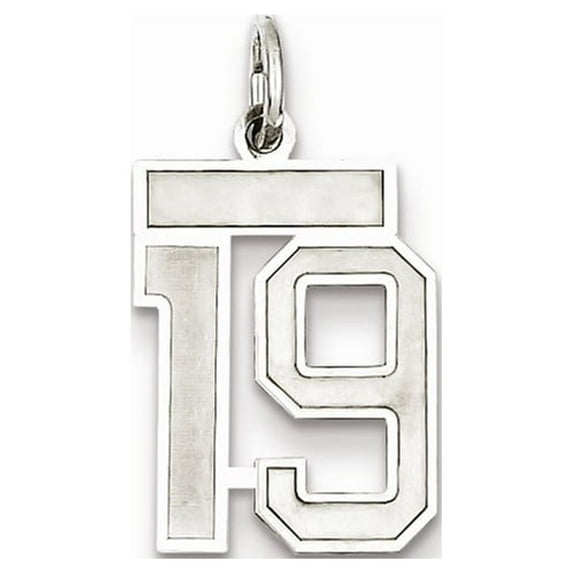 Sterling Silver Rhodium-plated Small Satin Number 19 Charm