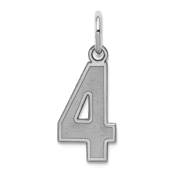 925 Sterling Silver Solid Polished and satin Small Satin Sport game Number 4 Charm 19x7mm Wide Pendant Necklace for Wome