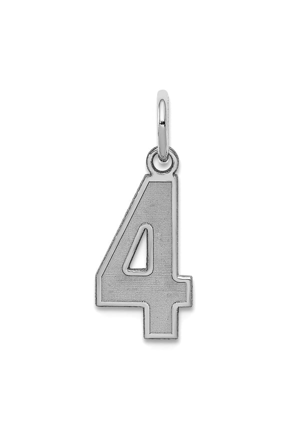 925 Sterling Silver Solid Polished and satin Small Satin Sport game Number 4 Charm 19x7mm Wide Pendant Necklace for Wome
