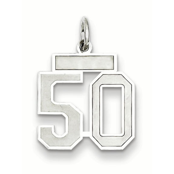 Sterling Silver Rhodium-plated Small Satin Number 50 Charm