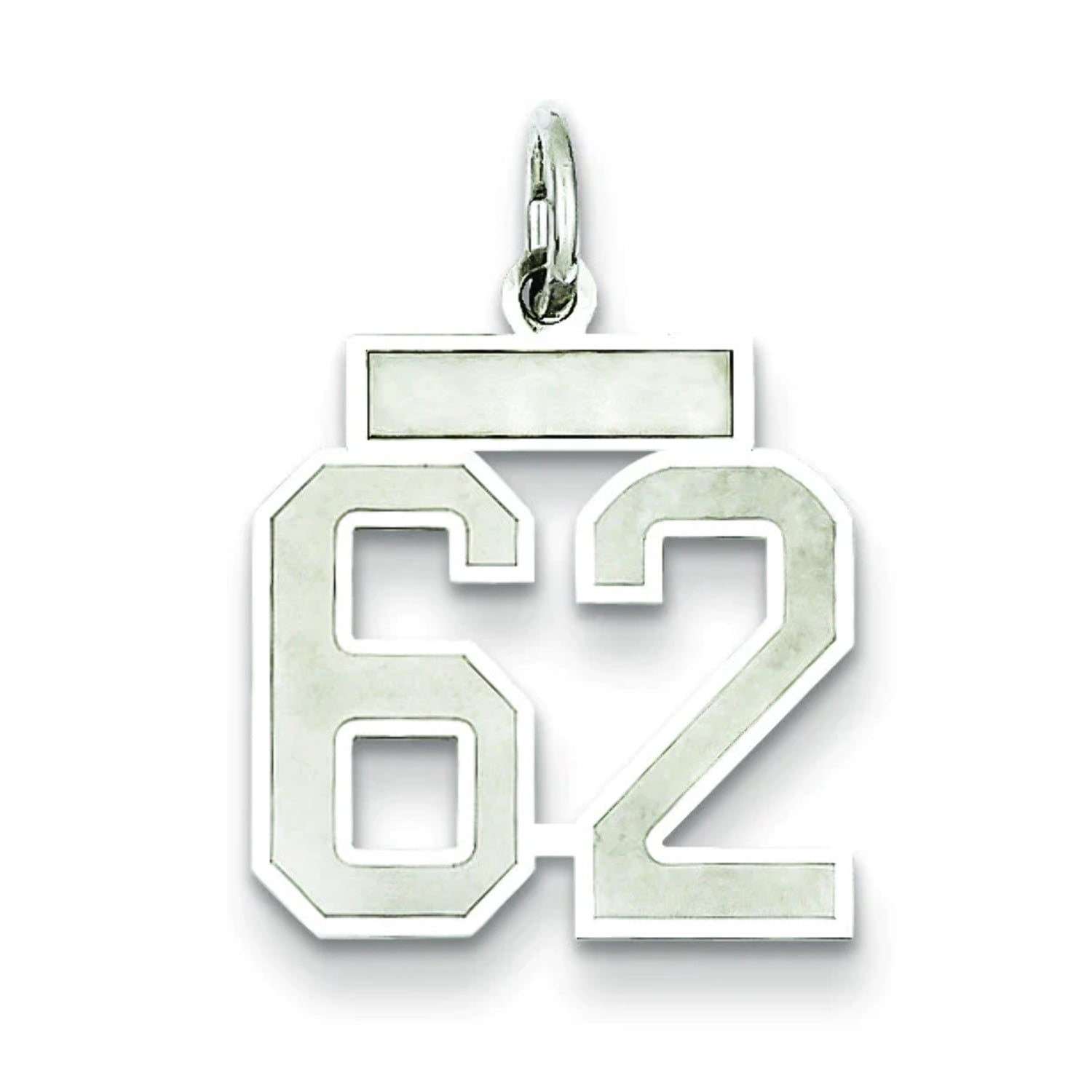 Sterling Silver/Rhodium-plated Satin Number 62 Charm QPS62