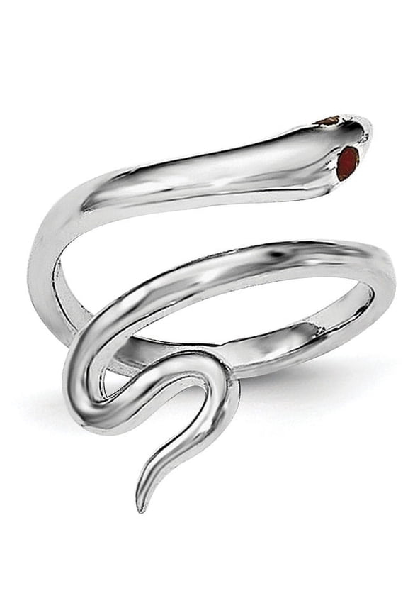 Sterling Silver Rhodium-plated Snake with Synthetic Ruby Toe Ring