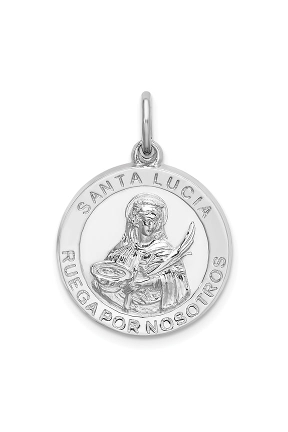Sterling Silver Rhodium-plated Spanish St. Lucy Medal Pendant QC9128