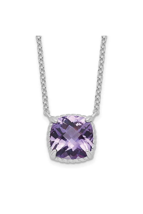 Finest Gold Sterling Silver Rhodium-Plated Square Amethyst with 2 in. Extension Necklace