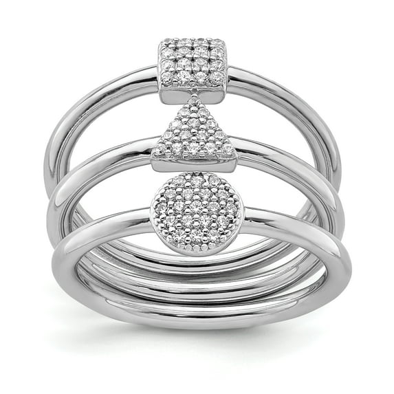 Sterling Silver Rhodium-plated Square/Round/Triangle CZ 3 Ring Set QR7107