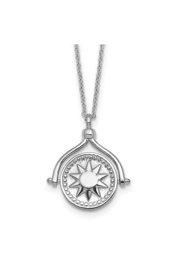 Sterling Silver Rhodium-plated Sun Front/Moon and Star Back Reversible Spinning Pendant 18 inch Necklace
