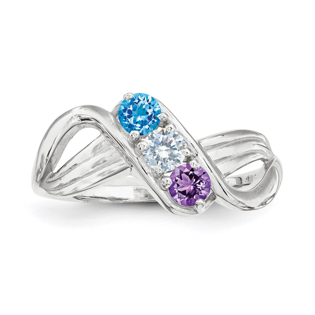 Sterling Silver Rhodium plated Synthetic 3 Stone Mother s Ring Q XMR12 3SS 9