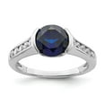 thumbnail image 1 of Sterling Silver Rhodium-plated Synthetic Blue Sapphire and CZ Bezel Ring, 1 of 6