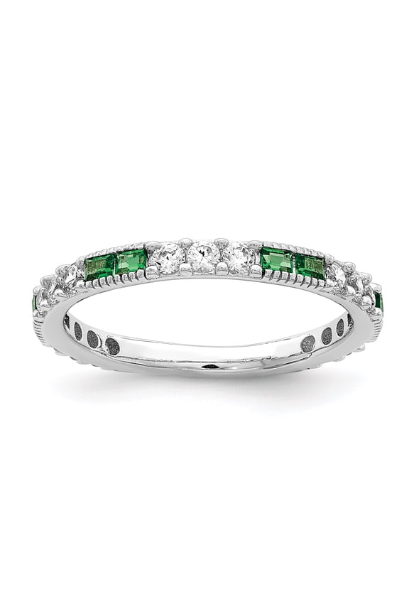 Sterling Silver Rhodium-plated Synthetic Green Spinel & CZ Band QR7031