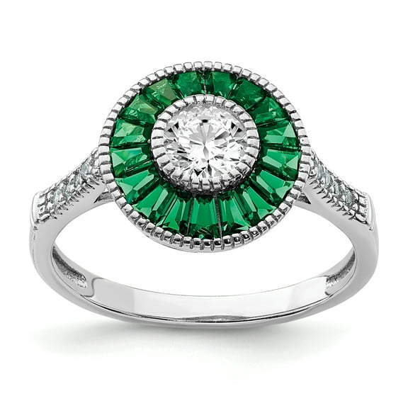 Sterling Silver Rhodium-plated Synthetic Green Spinel & Cubic Zirconia Ring Size 8