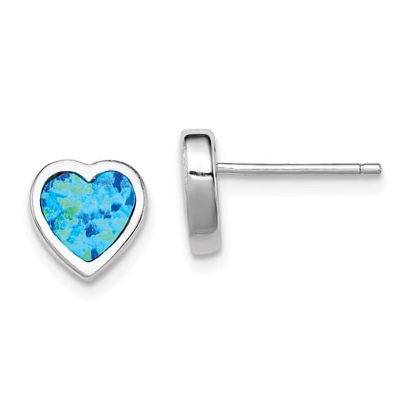 Sterling Silver Rhodium-plated Synthetic Opal Polished Heart Post Earrings