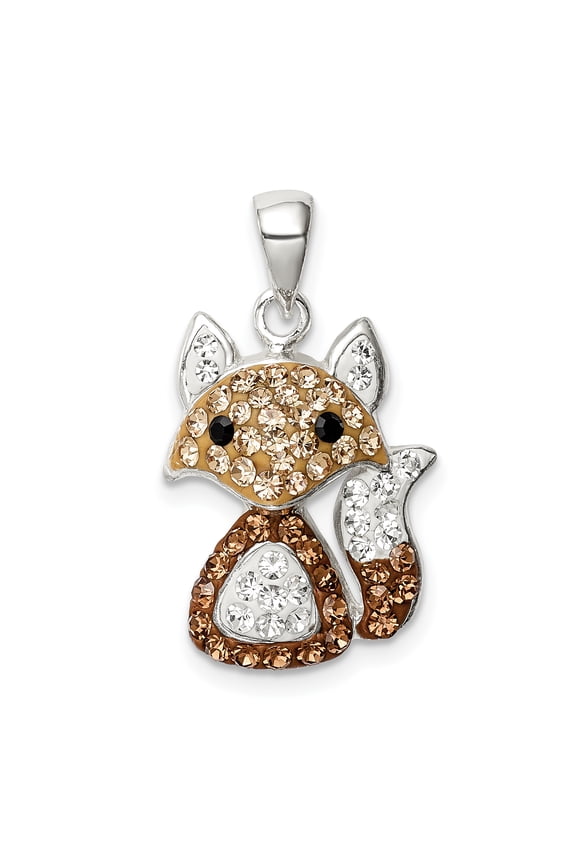 Sterling Silver Rhodium-plated Tan Preciosa Crystal Fox Pendant QC9621
