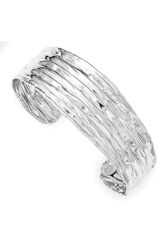 Sterling Silver Rhodium-plated Textured Cuff Bangle QB1019