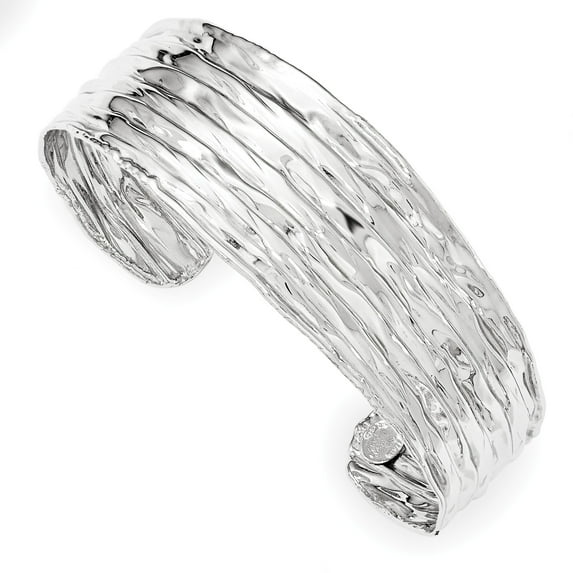 Sterling Silver Rhodium-plated Textured Cuff Bangle QB1019