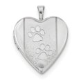 thumbnail image 1 of Lockets Sterling Silver Rhodium-plated Textured & Polished Paw Prints Heart Locket, 1 of 3