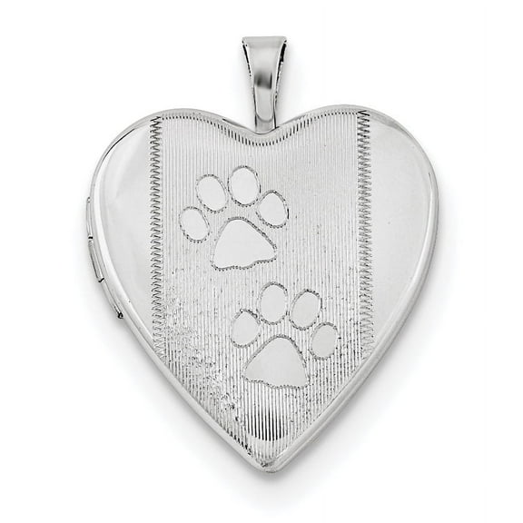 Lockets Sterling Silver Rhodium-plated Textured & Polished Paw Prints Heart Locket