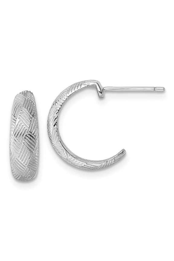 Sterling Silver Rhodium-plated Textured Woven Design Post J-Hoop Earrings