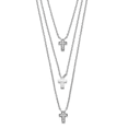 thumbnail image 1 of Sterling Silver Rhodium-plated Three Strand CZ Cross with 2in Extender Pendant Necklace, 1 of 3