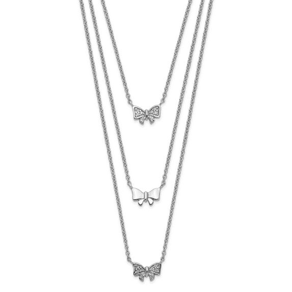 Sterling Silver Rhodium-plated Three Strand Cubic Zirconia Bow with 2in Extender Pendant Necklace