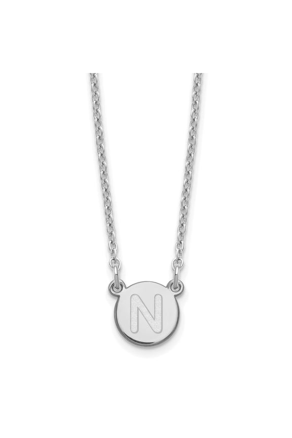 Sterling Silver Rhodium-plated Tiny Circle Block Letter N Initial Necklace