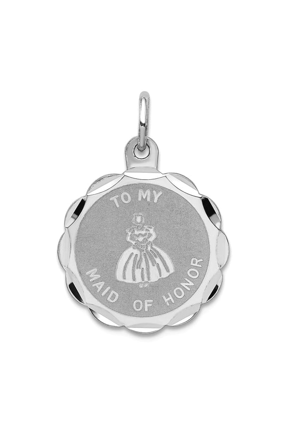 925 Sterling Silver Faceted Polished To My Maid of Honor Disc Charm Pendant Necklace 22x15mm Wide - Pendant for Women