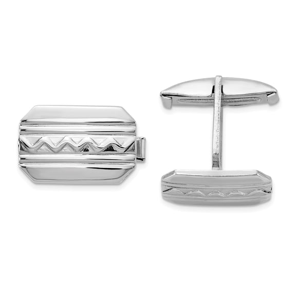 Sterling Silver Rhodium-plated Wave Design Cuff Links