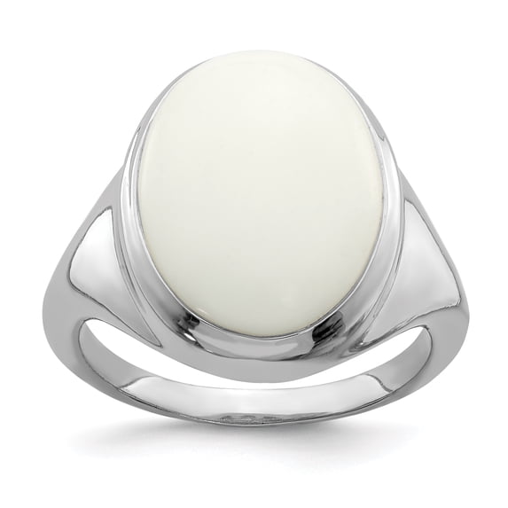Sterling Silver Rhodium-plated White Agate Ring QR6296