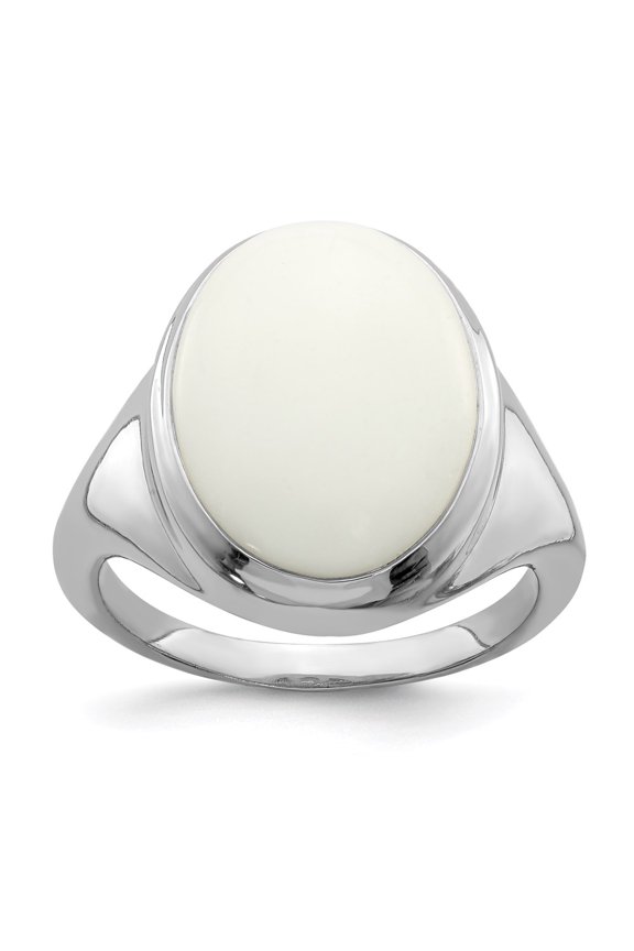 Sterling Silver Rhodium-plated White Agate Ring