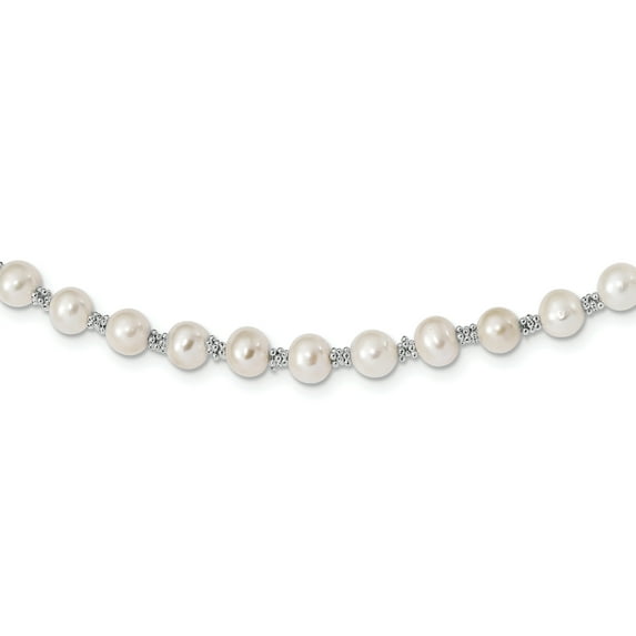 Sterling Silver Rhodium-plated White Freshwater Cultured Pearl Necklace
