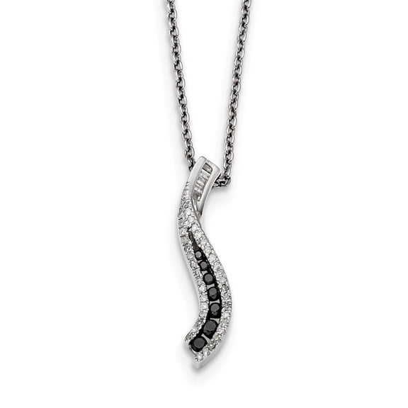 Sterling Silver Rhodium-plated White Night Black & White Diamond Pendant Necklace